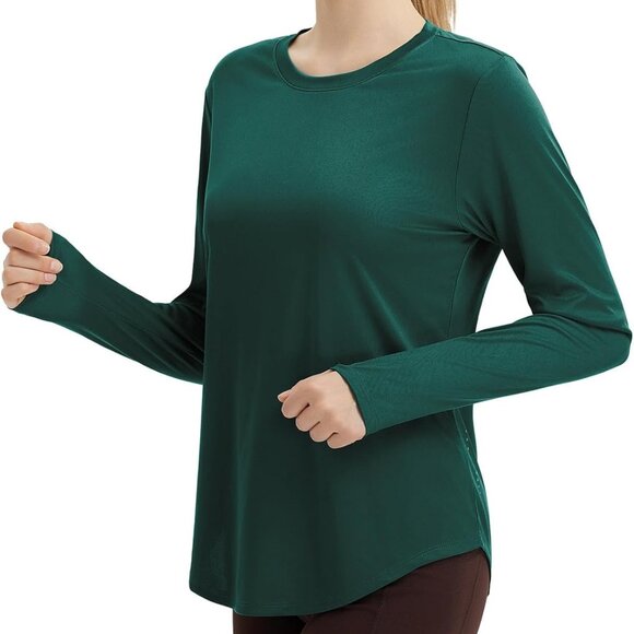 Women's Sun Shirts + Long Sleeve Workout Tops Running Athletic Lightweight Quick - Picture 2 of 7